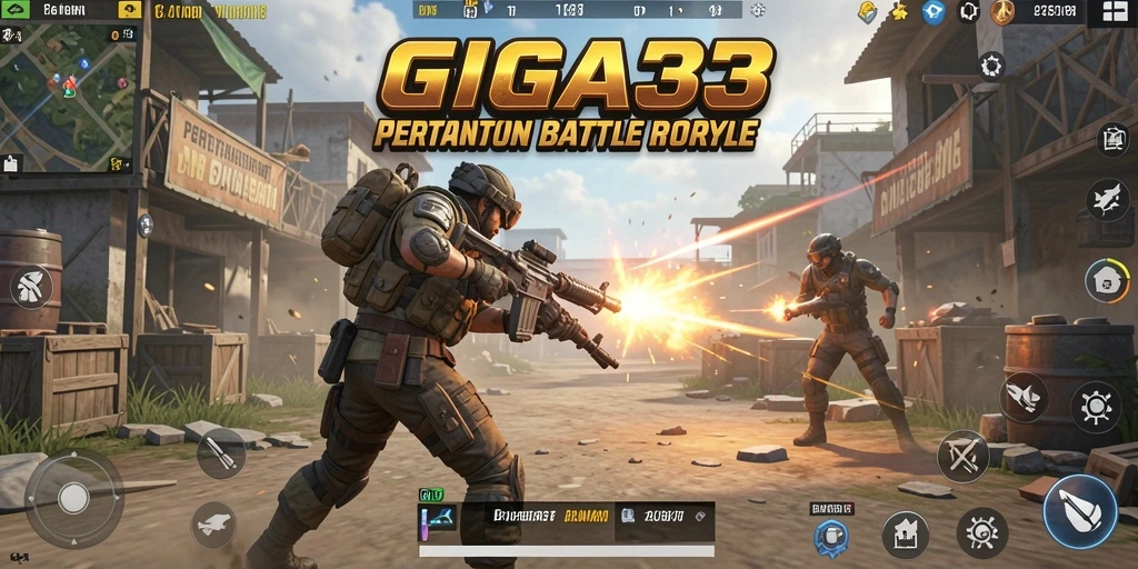 Screenshot GIGA33 menampilkan intensitas pertarungan dalam gameplay Battle Royale.