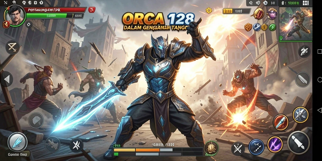 Tangkapan layar gameplay Fighting ORCA128 yang intens dan mendebarkan.