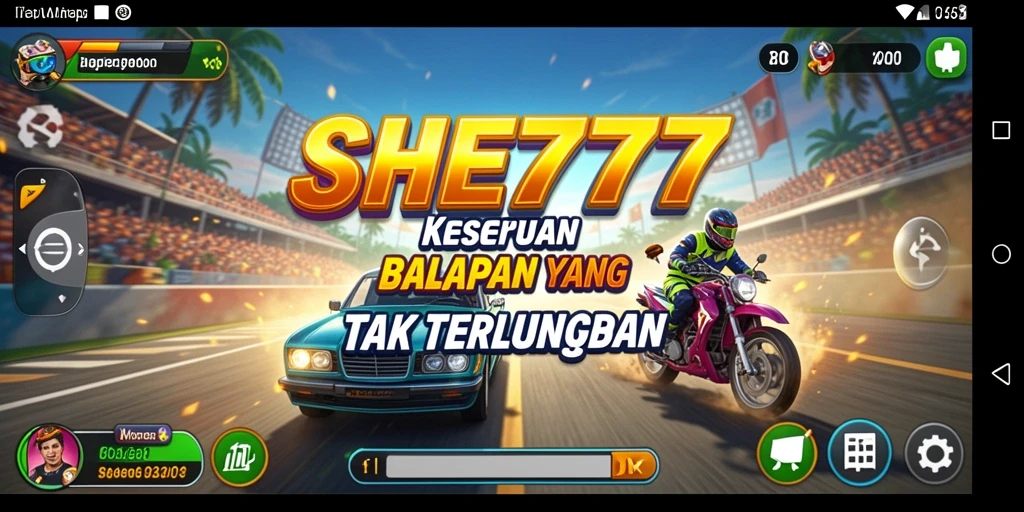 Tampilan gameplay balapan intens dalam SHE777 yang menegangkan.